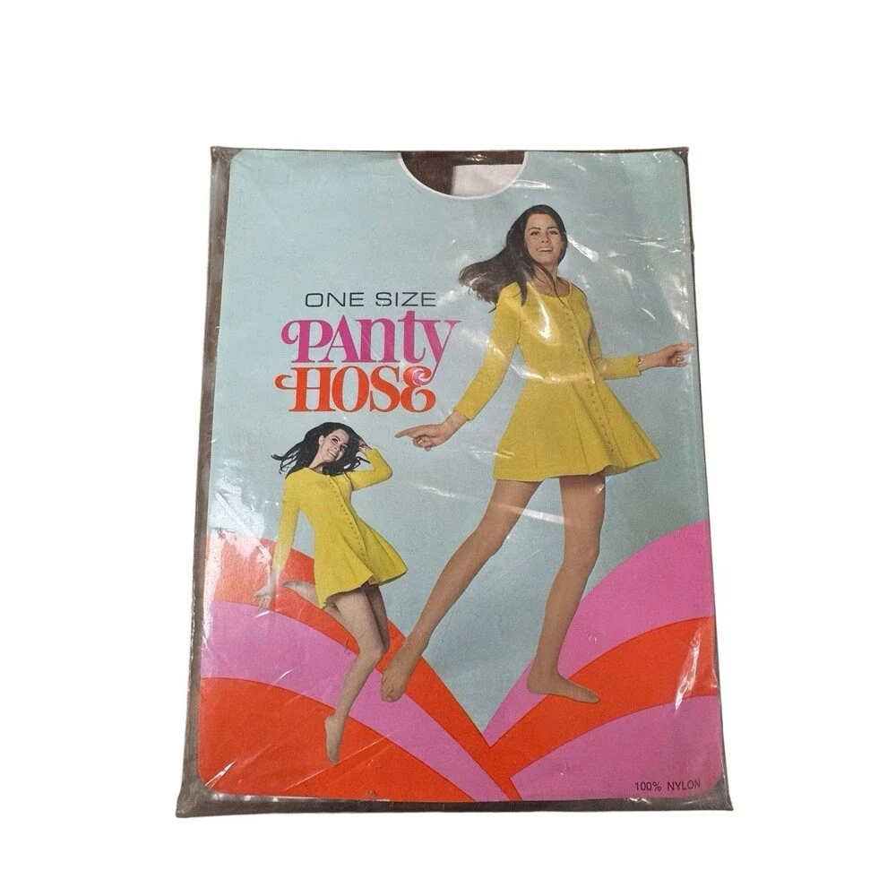 100% Nylon Vintage Stockings Rexham Beige One Size Pantyhose Brown Mod Hippy 70s